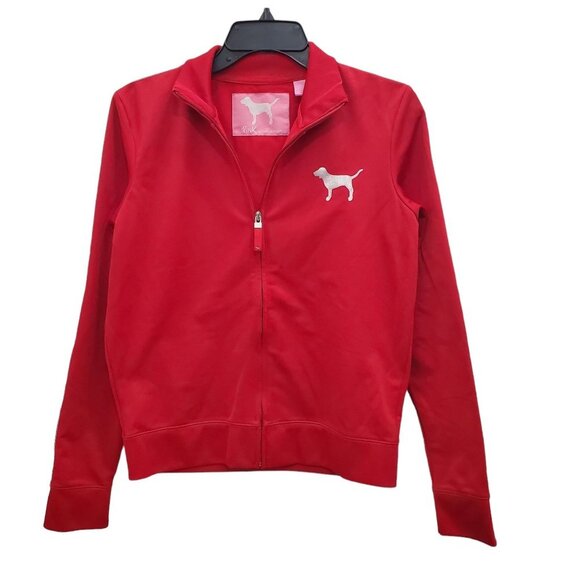 Victoria's Secret PINK Vintage Y2K Red Silver Stripe Zip Up‎ Racing Jacket Sz M - Picture 1 of 9